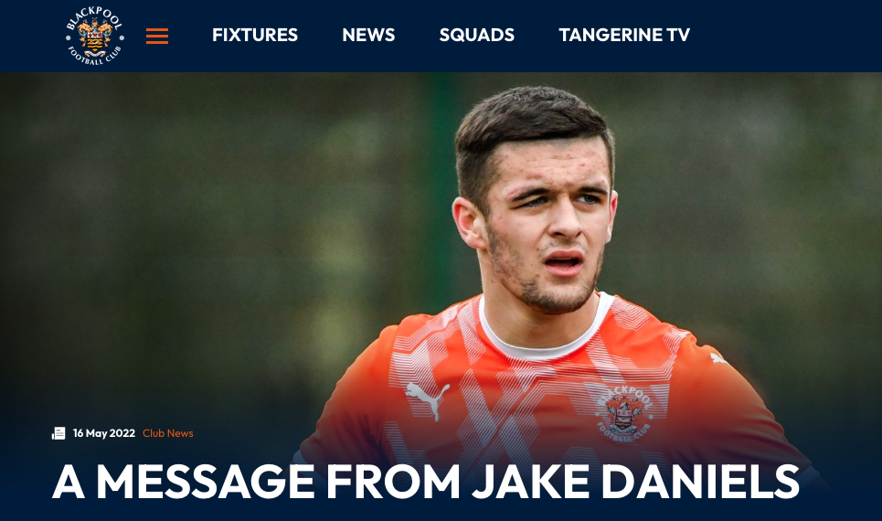 Pride in the game - Jake Daniels pic from Blackpool FC website