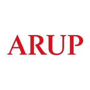 Corporate logo for Arup - red text on clear background