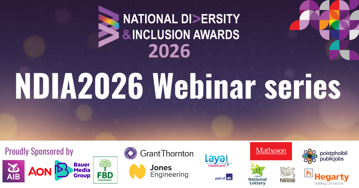 Digital flyer for an upcoming event. Image shows white text on a graded purple background. Text says "NDIAS2026 Werbinar Series"