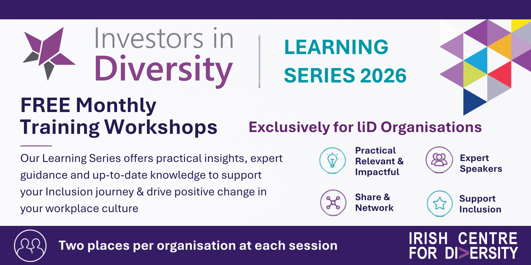 Digital flyer for an upcoming eventImage features the Investors in Diversity logo and text on a white background