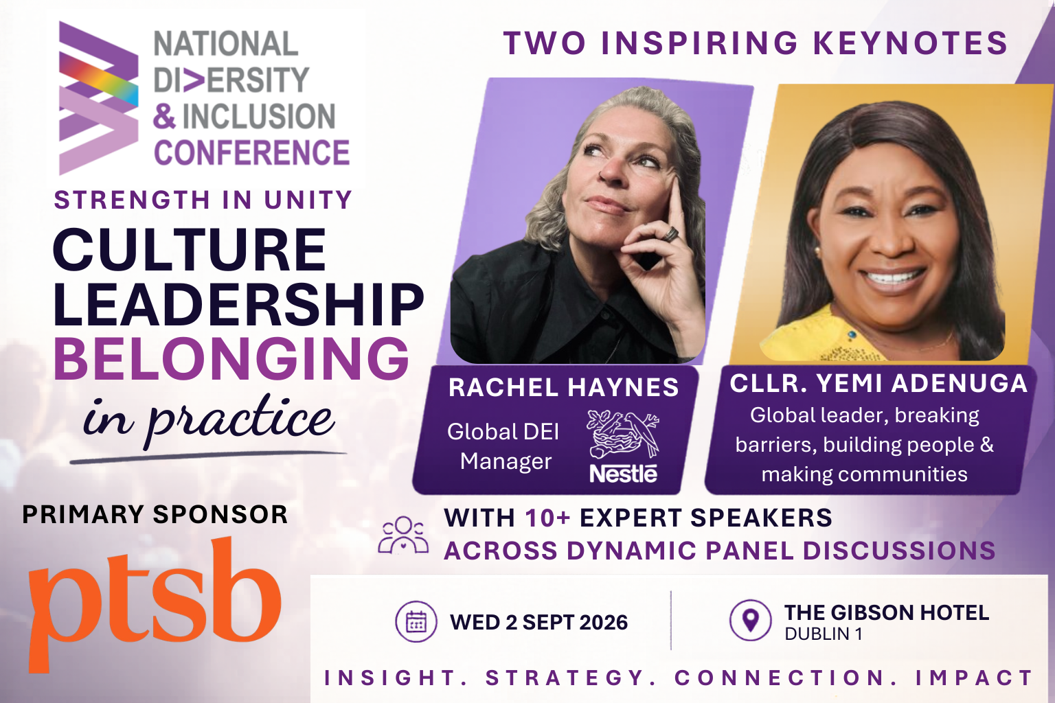 Digital flyer for an upcoming event. Image shows text on a white background, tow organisation logos all on the left of the graphic. The right side shows two prominent head and shoulders photos with text boxes giving thier names and titles.