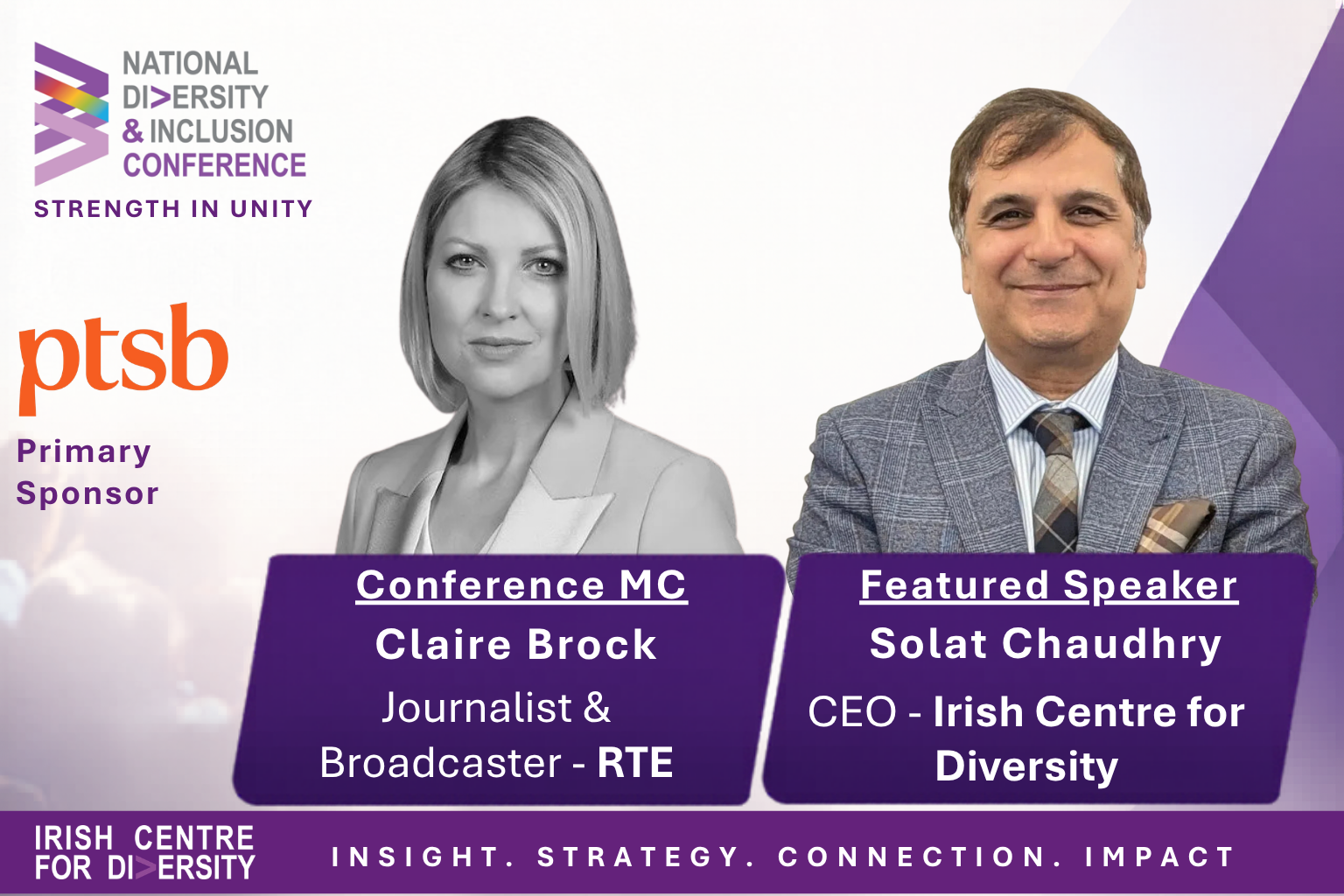 Digital flyer for an upcoming event. Image shows text on a white background, two organisation logos all on the left of the graphic. The right side shows two prominent head and shoulders photos with text boxes giving their names and titles.