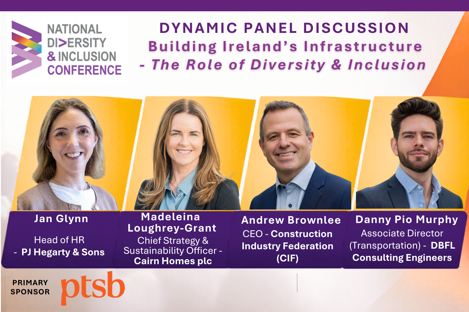 Digital flyer for an upcoming event. Image shows text on a white background, tow organisation logos all on the left of the graphic. The right side shows four prominent head and shoulders photos with text boxes giving their names and titles.