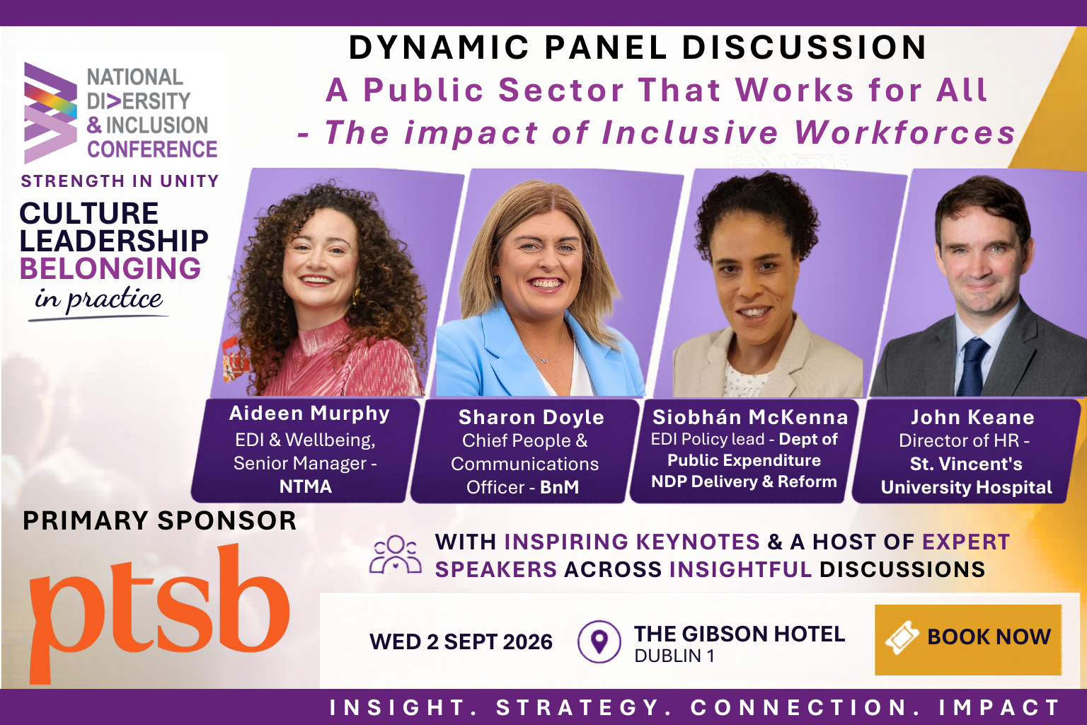 Digital flyer for an upcoming event. Image shows text on a white background, tow organisation logos all on the left of the graphic. The right side shows four prominent head and shoulders photos with text boxes giving thier names and titles.