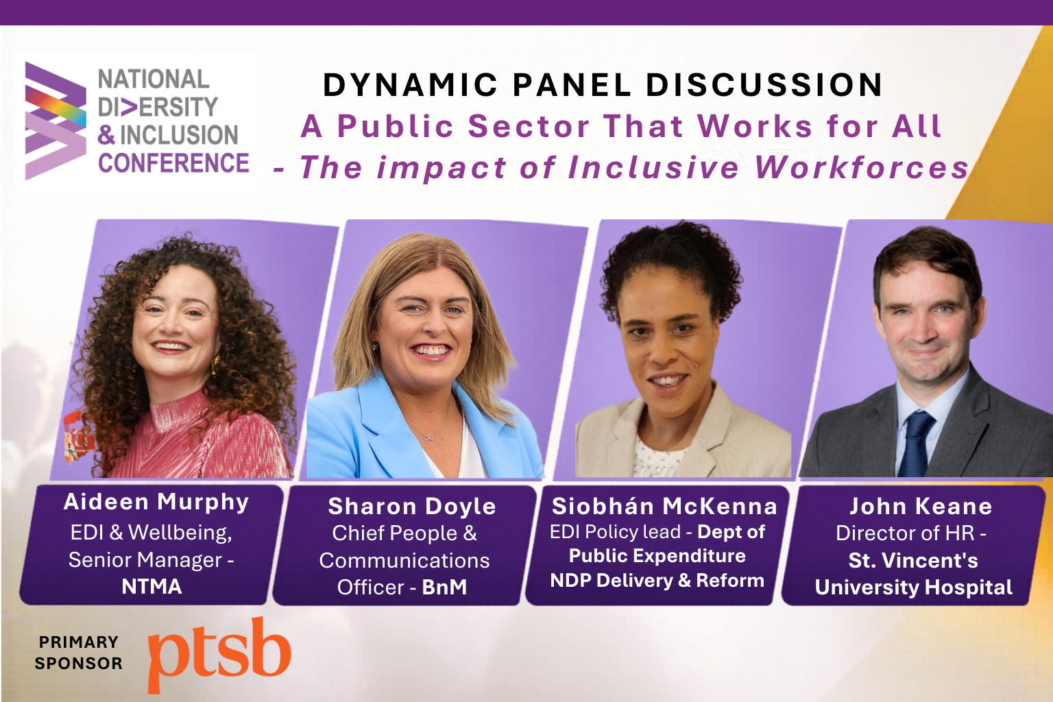 Digital flyer for an upcoming event. Image shows text on a white background, tow organisation logos all on the left of the graphic. The right side shows four prominent head and shoulders photos with text boxes giving their names and titles.