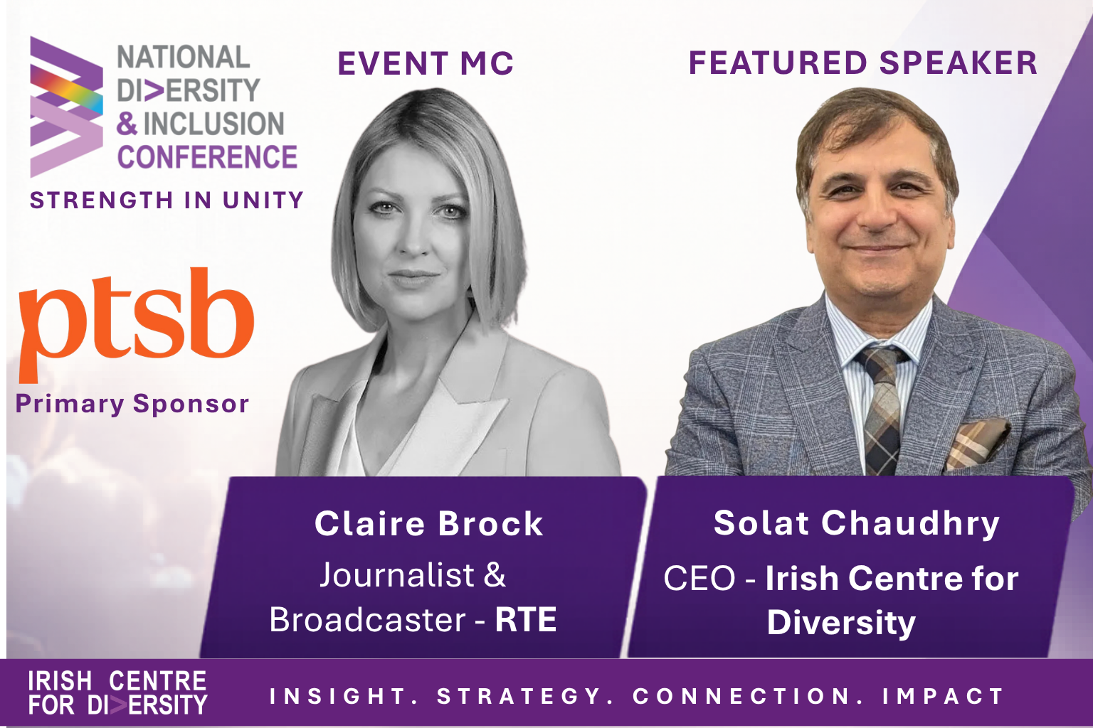 Digital flyer for an upcoming event. Image shows text on a white background, two organisation logos all on the left of the graphic. The right side shows two prominent head and shoulders photos with text boxes giving their names and titles.