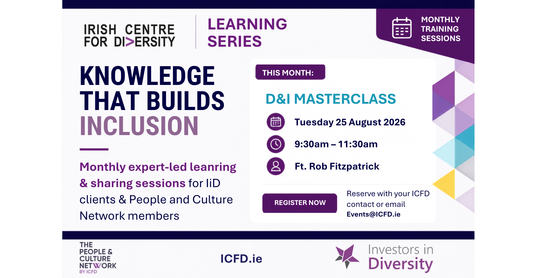 A digital flyer for an upcoming event. Image shows black text about the event on a white background with a light purple gradient effect from the top left corner.