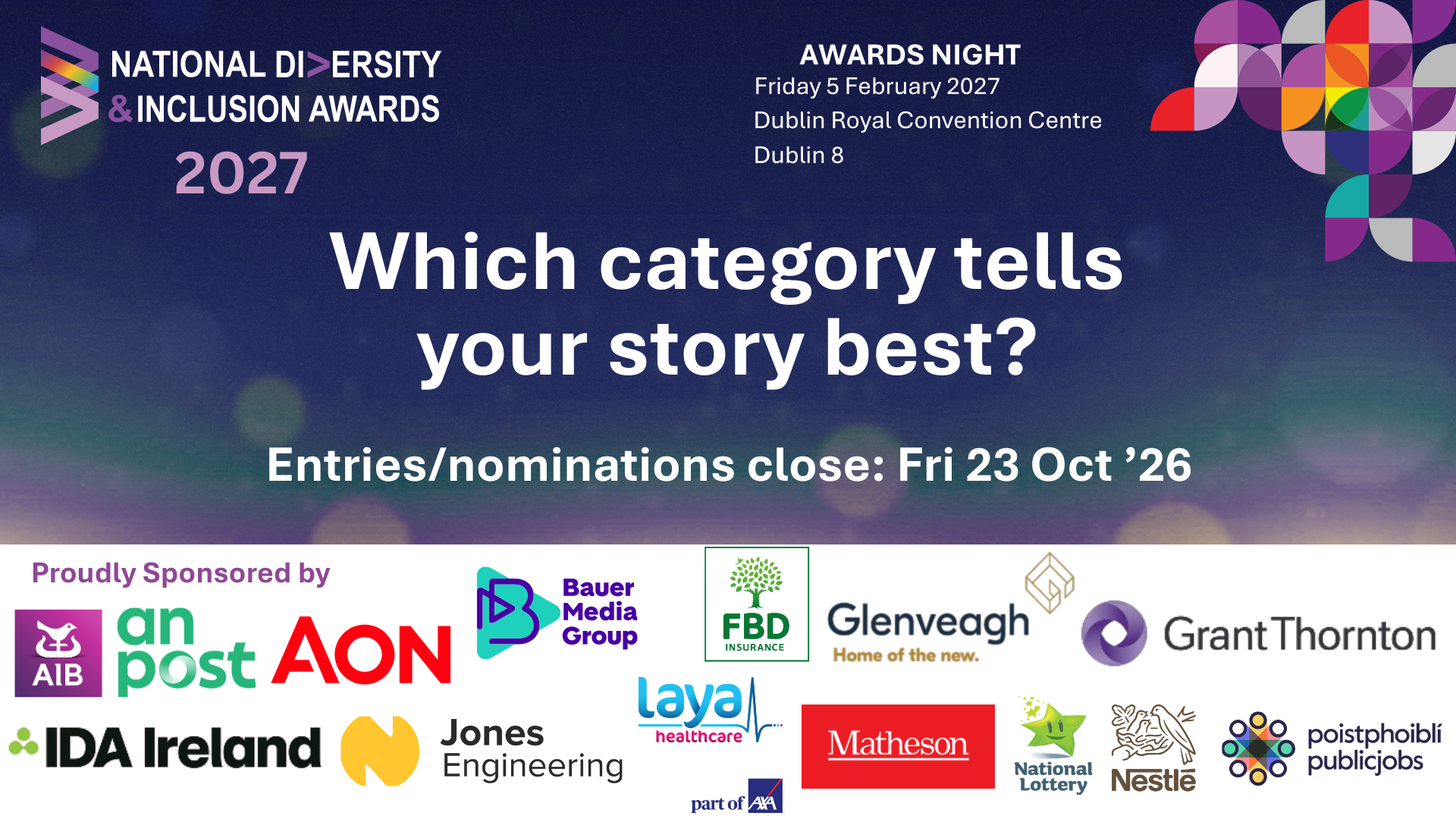 Graphic shows a dark purple background with white text and various organisation logos